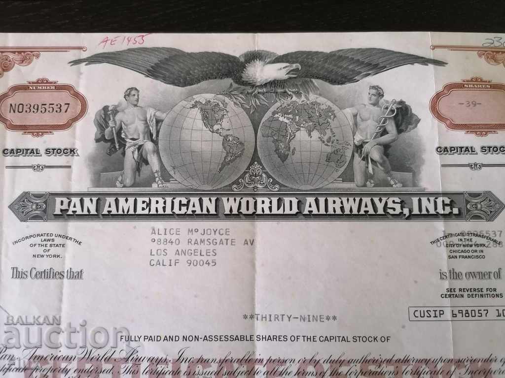 Share certificate Pan American World Airways 1971 with price 12.50 BGN | € 6.39 Share certificate Pan American World Airways 1971 with price 12.50 BGN | € 6.39