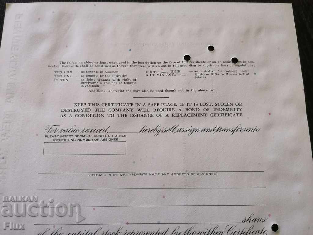 Certificat de acționare Compania centrală New Work din Pennsylvania - 5