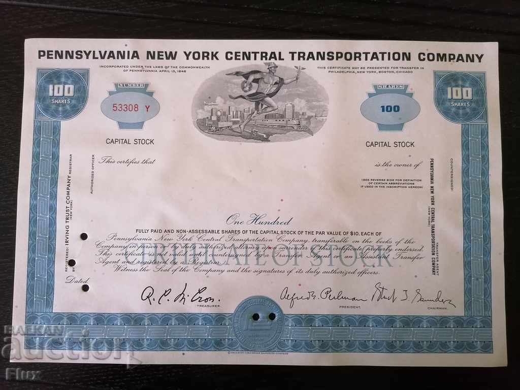 Share certificate Pennsylvania New Work Central Company