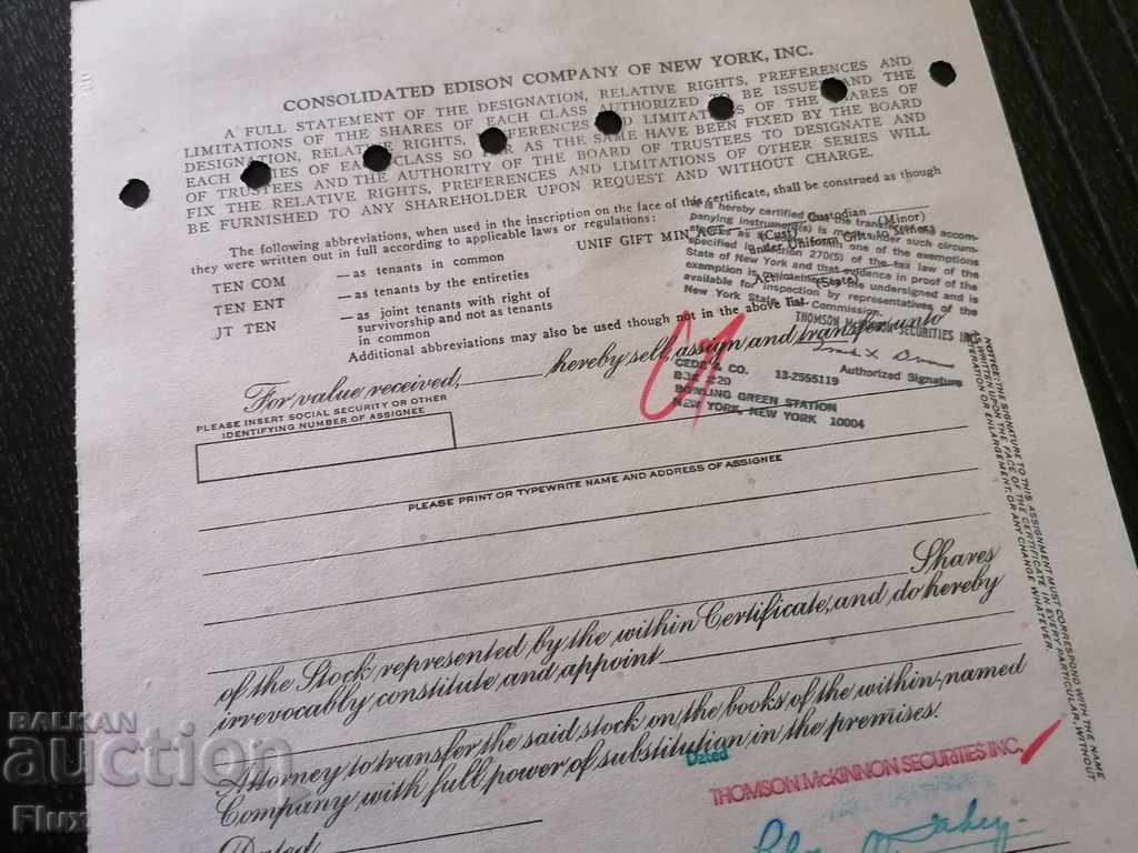Share certificate With Edison Company New York 1977 - 5
