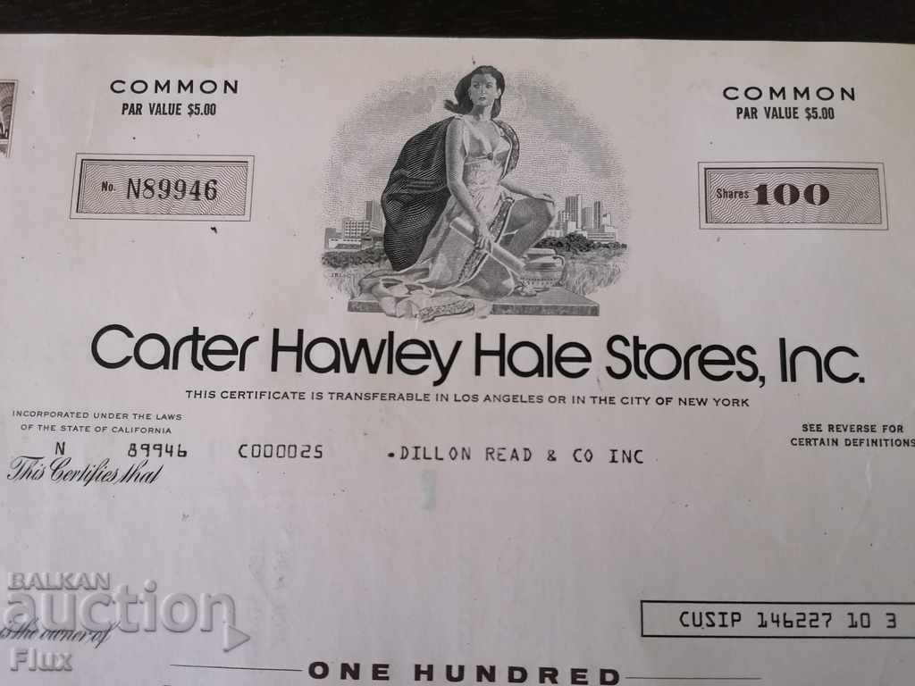 Auction  Share certificate Carter Hawley Hale Stores 1975