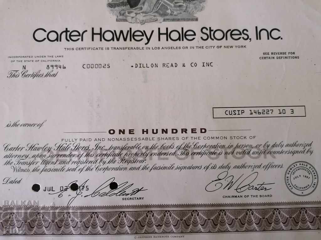 Delivery of Share certificate Carter Hawley Hale Stores 1975