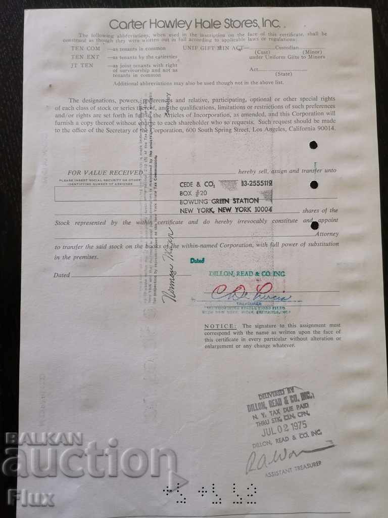 Share certificate Carter Hawley Hale Stores 1975 - 5