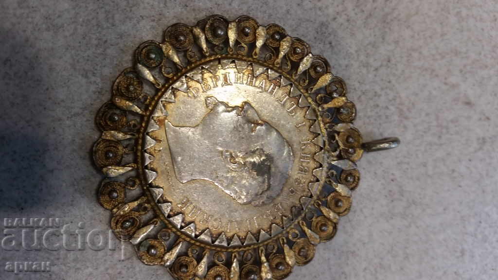 5 leva 1892 monedă încorporată într-o montură de argint cu aurire - 5
