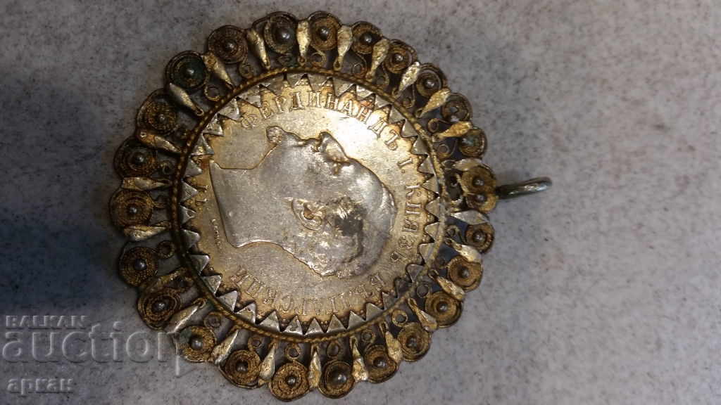 5 leva 1892 monedă încorporată într-o montură de argint cu aurire - 7 5 leva 1892 monedă încorporată într-o montură de argint cu aurire - 7