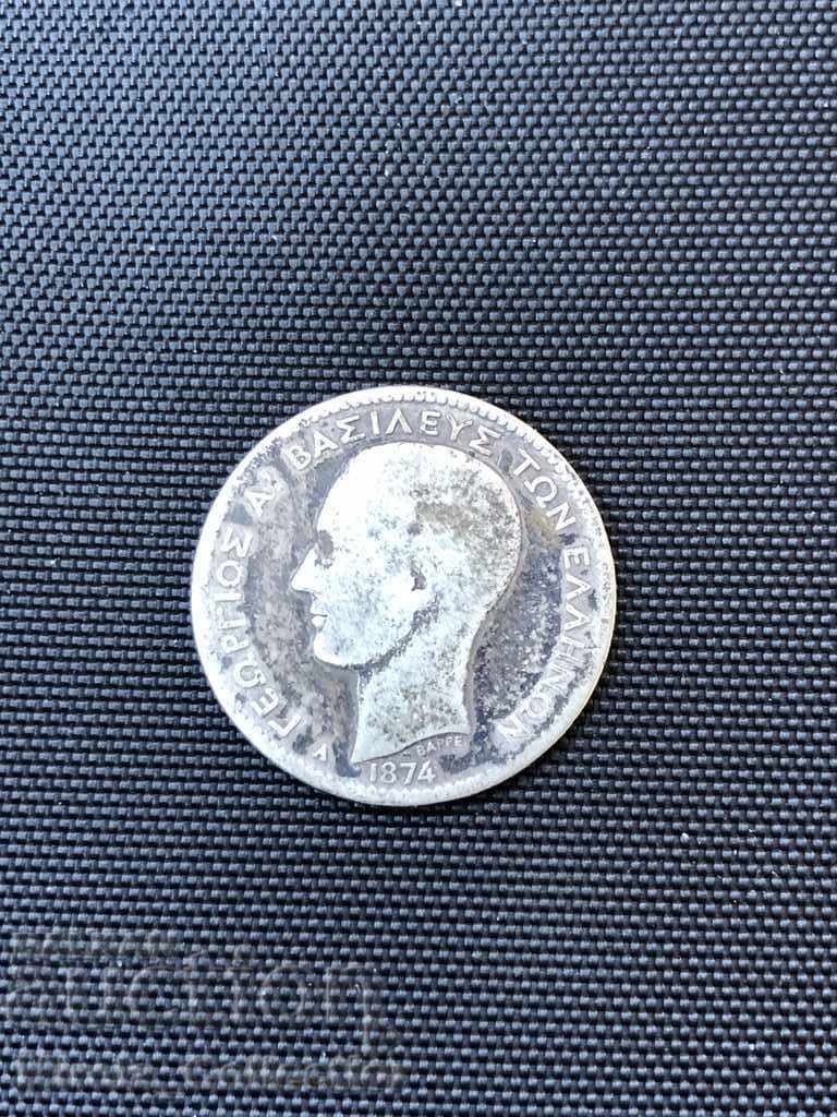 Гърция сребърна монета 1 драхма drachma 1874 Greece