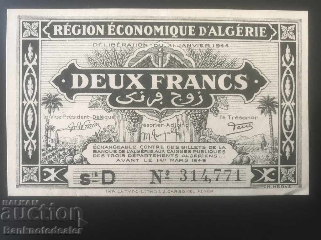 Algeria 2 franci 1944 Pick 99 Ref 4771