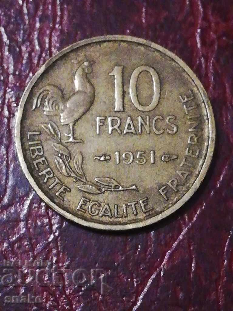 Франция 10 франка 1951г.