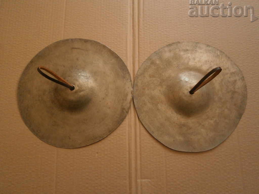 a pair of antique cymbal cymbals - 7