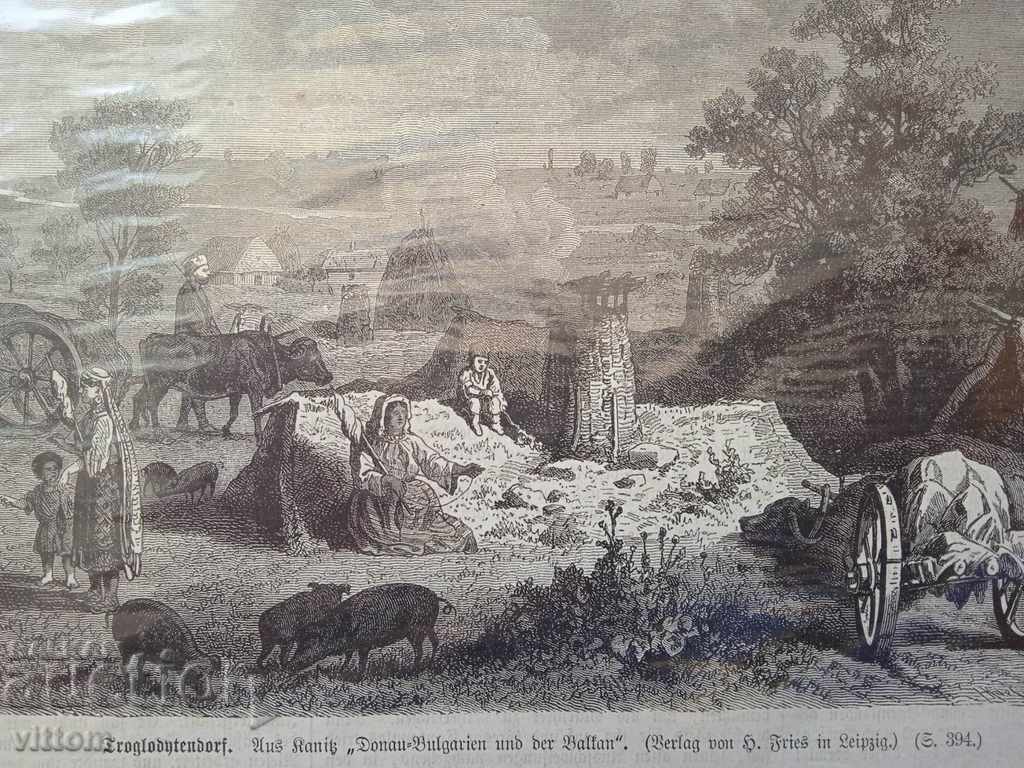 old engraving 19th century Bulgaria costumes ethnography beat village Kanitz with price 30.00 BGN | € 15.34