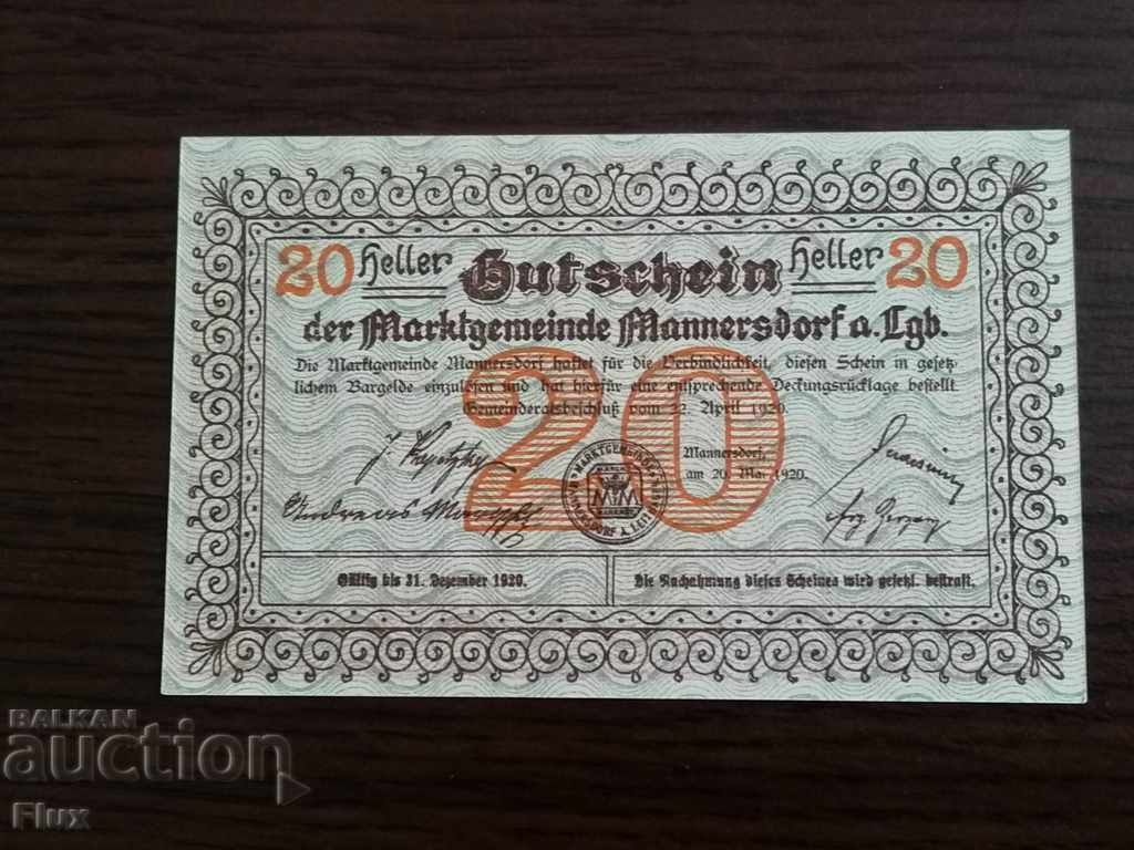 Banknote - Austria - 20 UNCs 1920 with price 7.00 BGN | € 3.58