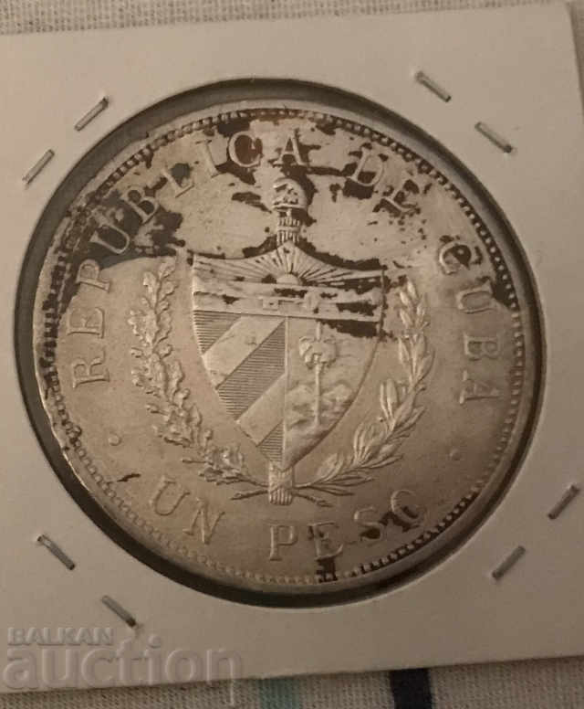 Moneda de argint rară din Cuba de 1 peso 1933