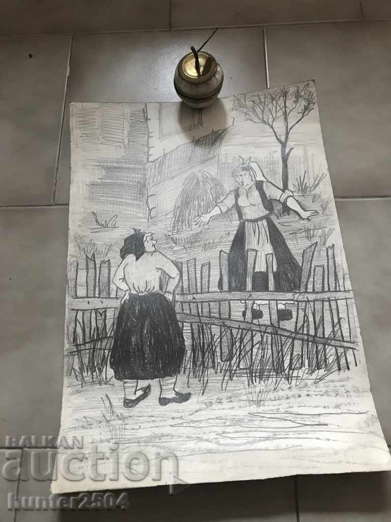 Painting -Neighbors-pencil, 34/50 cm