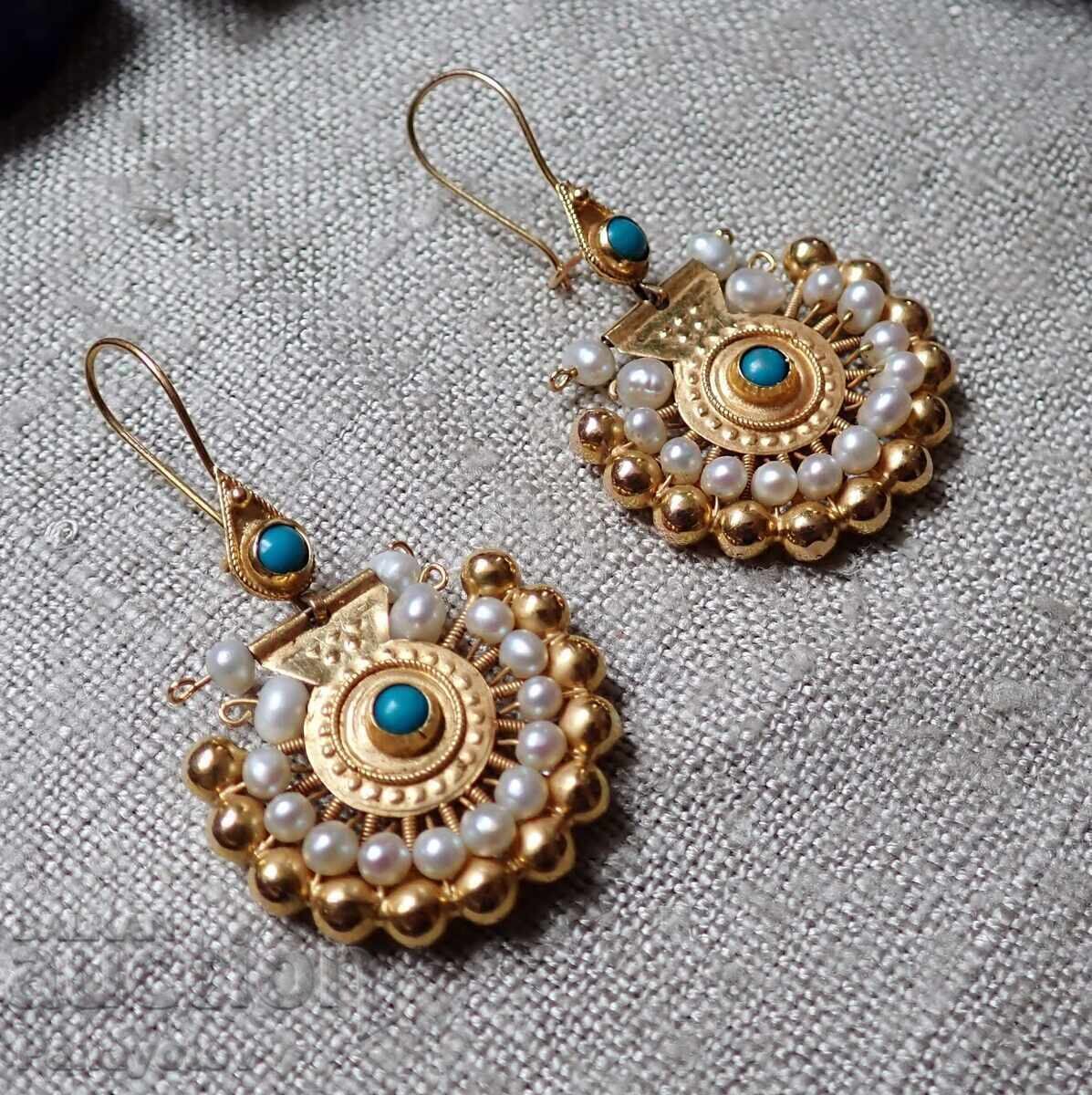 GOLDEN EARRINGS GOLDEN EARRINGS FOR BUFFS I WEAR JEWELRY PEARLS TURQUOISE with price 2900.00 BGN | € 1482.75