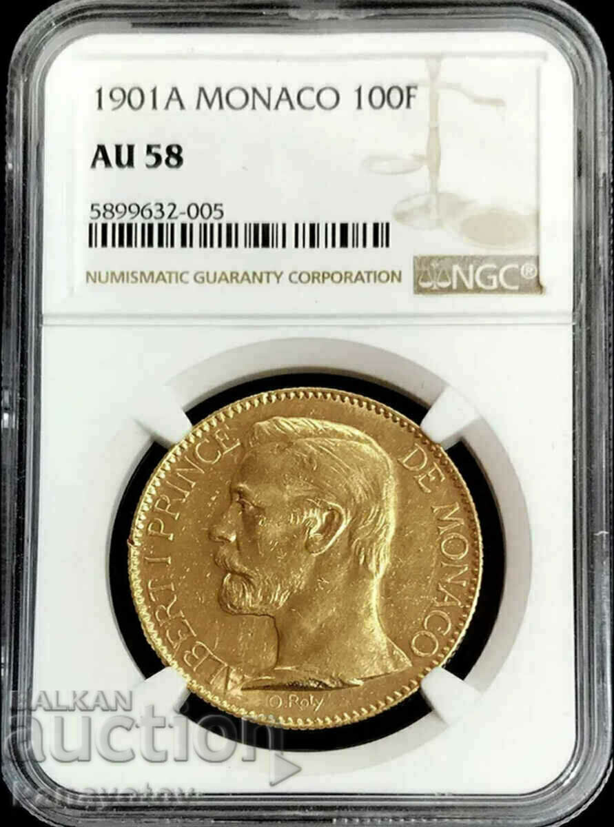 100 ФРАНКА ФРАНЦИЯ МОНАКО РЯДКА ЗЛАТО NGC PCGS AU 58