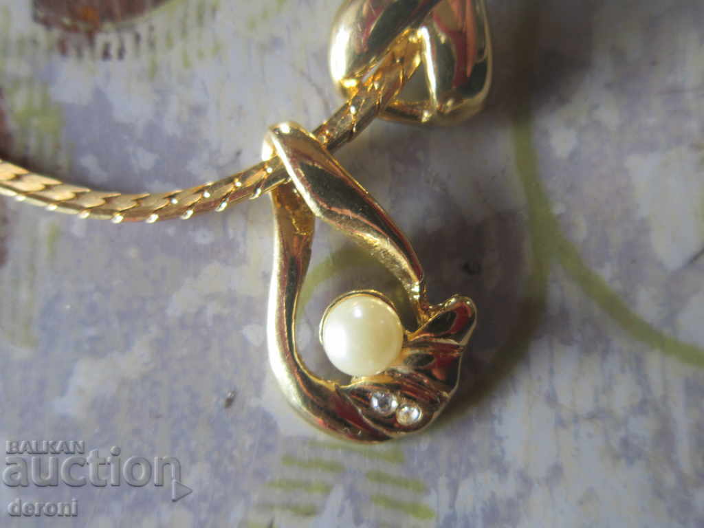 Unique gilded necklace necklace with pearl - 5 Unique gilded necklace necklace with pearl - 5