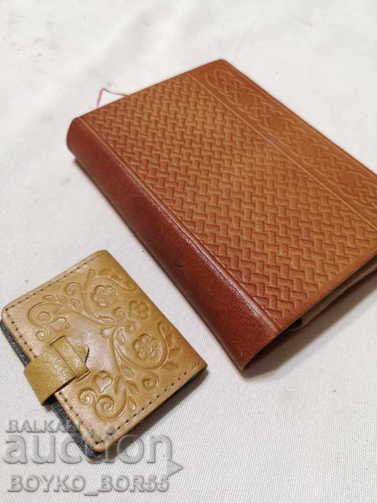 Two Vintage Branded Leather Cases Notebooks Genuine Leather