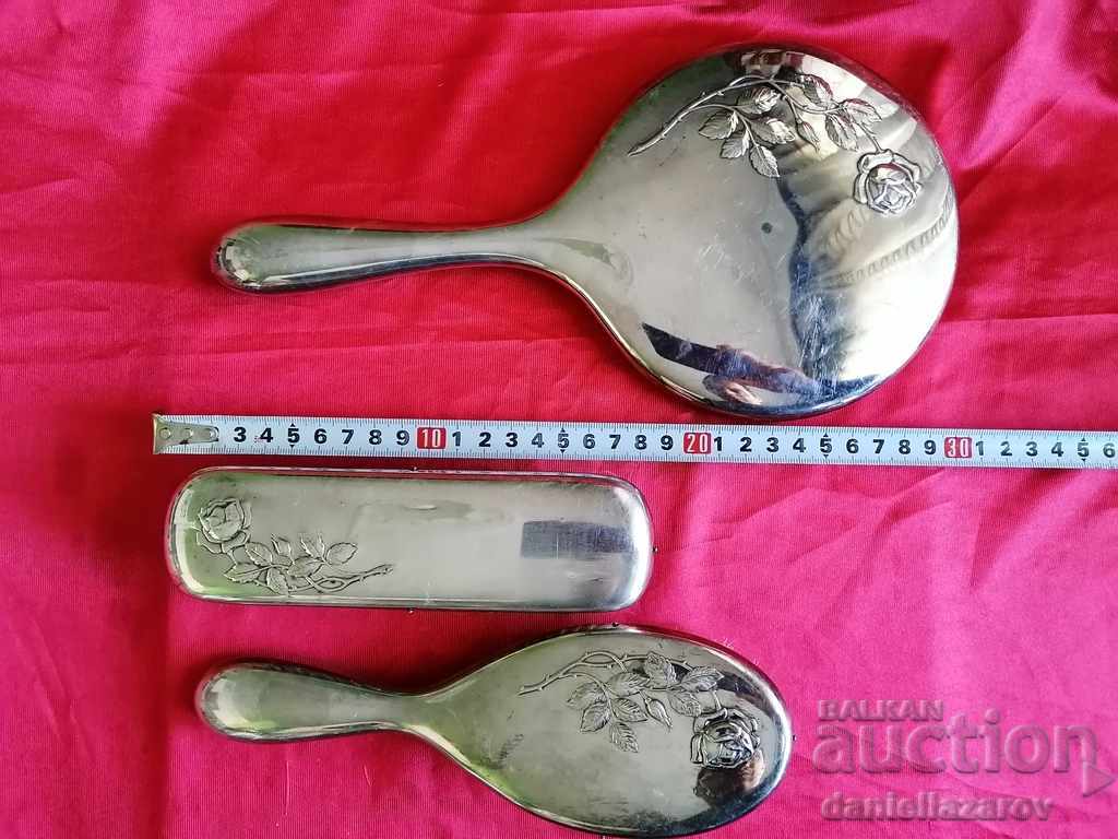 Set of Silver Plated Mirror with Brushes SILVER 90m - 5 Set of Silver Plated Mirror with Brushes SILVER 90m - 5