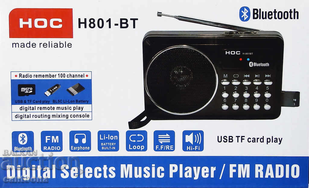 Portable audio system, FM radio and MP3 player and Bluetooth