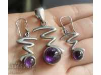 Silver Set Silver Pendant and Amethyst Earrings