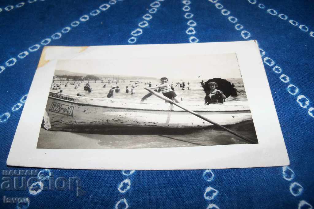 Cartelă veche - fotografie din Varna, plajă înainte de 1944.