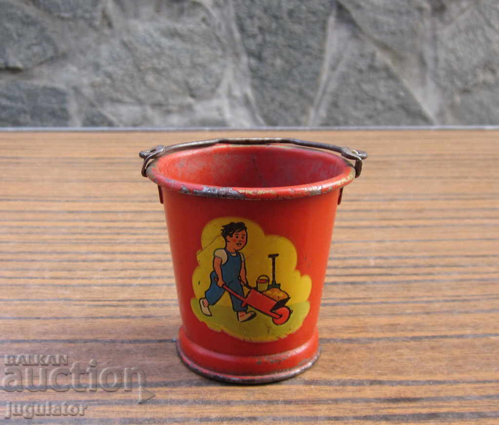 vintage metal tin children's toy bucket pail