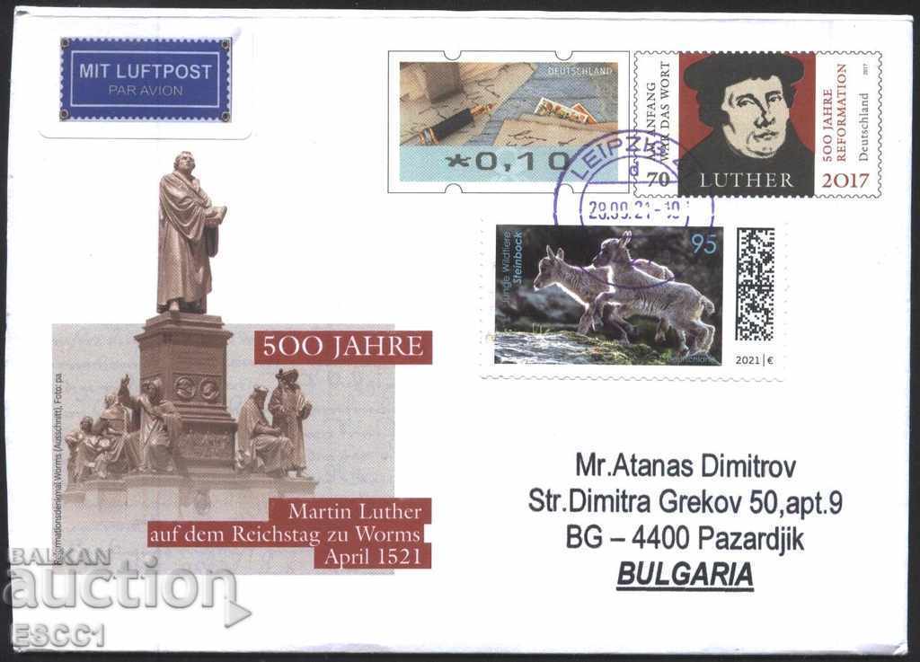 Traveled envelope with Martin Luther stamps 2017 Fauna 2021 Germany