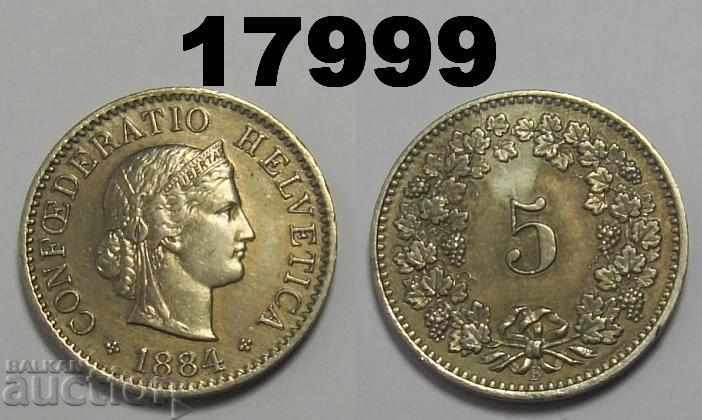 Switzerland 5 Rape 1884 Coin