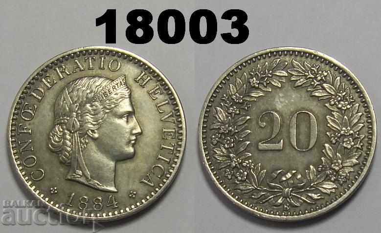 Switzerland 20 Rape 1884 Coin