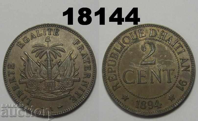Хаити 2 сантима 1894 Отлична Голяма монета