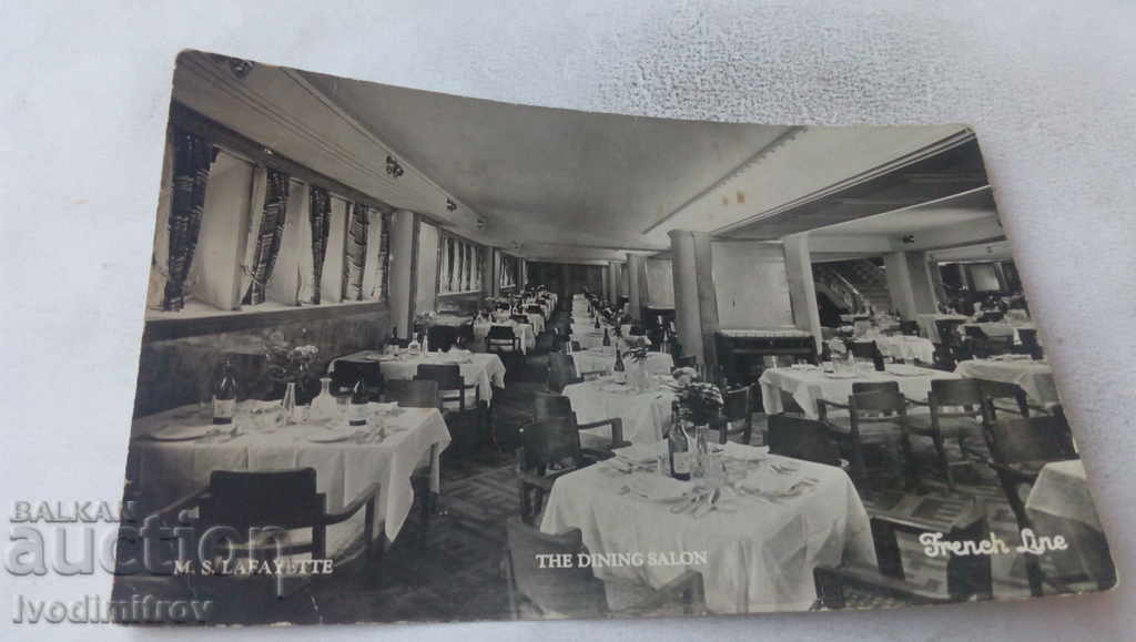 Postcard Motorship LAFAYETE The Dining Salon 1934