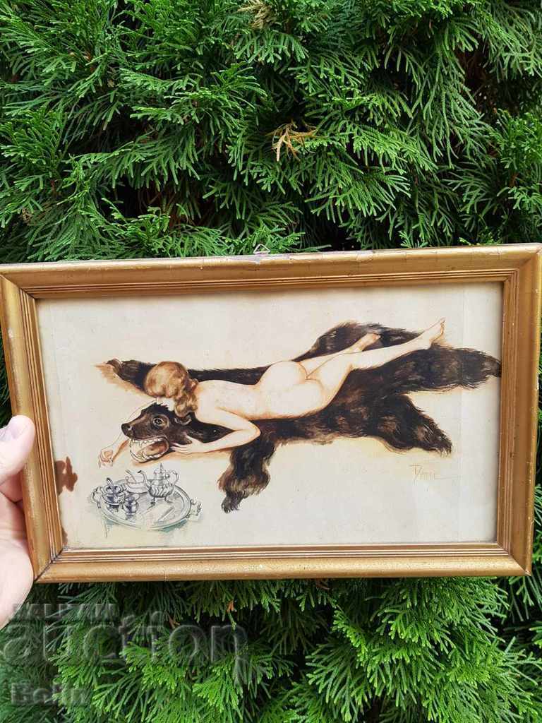 Колекционна картина еротика акварел 1930 г. Дечи Владикин