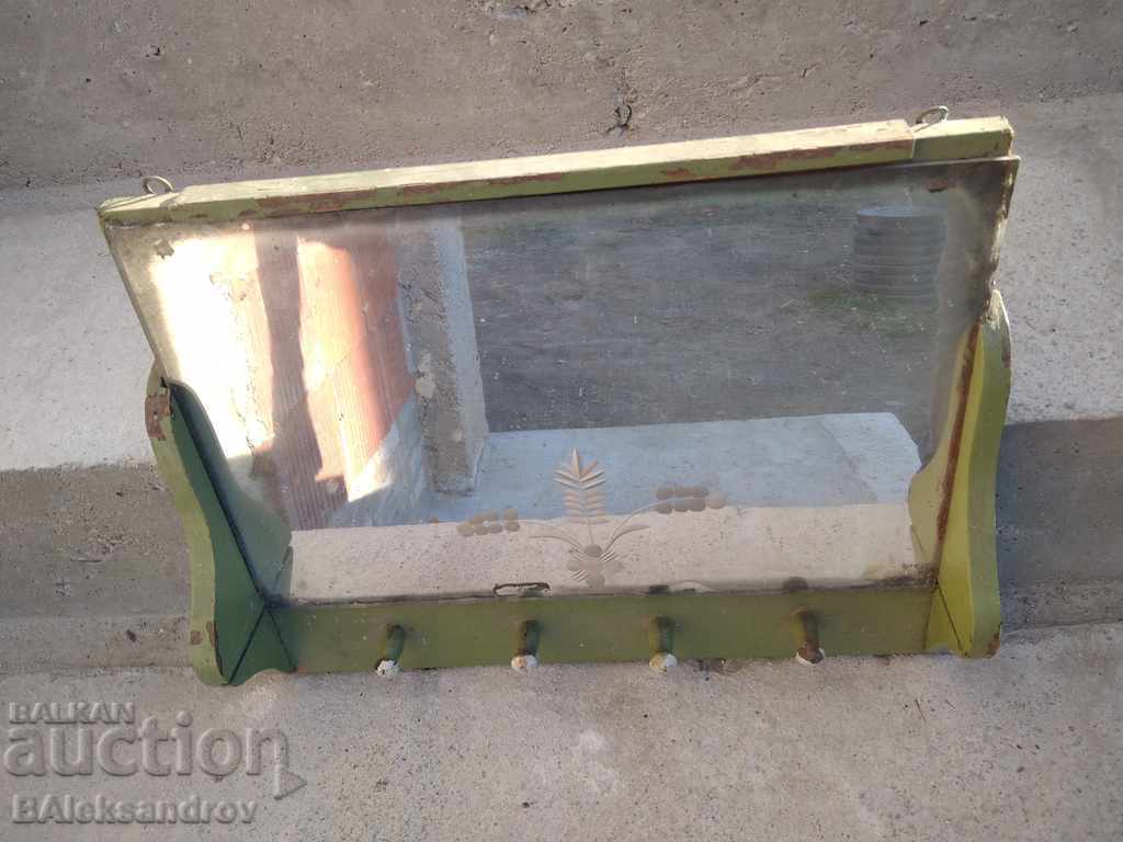 Auction Old rustic mirror with hangers Auction Old rustic mirror with hangers