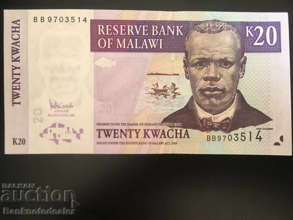 Malawi 20 Kwacha 2007 Pick 52 Ref 3514