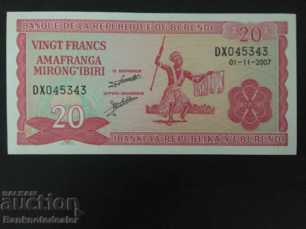 Burundi 20 Francs 2007 Pick 27 Unc Ref 5343