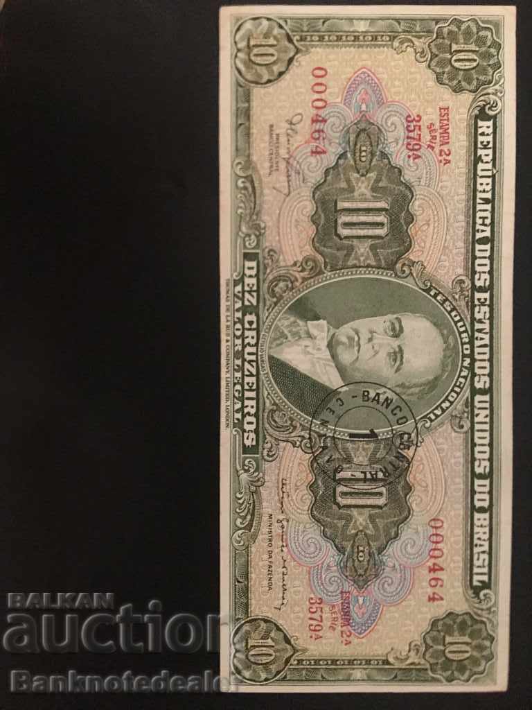 Auction Brazil 10 Cruzeiro 1966-67 Pick 193b Low number 000464 Auction Brazil 10 Cruzeiro 1966-67 Pick 193b Low number 000464