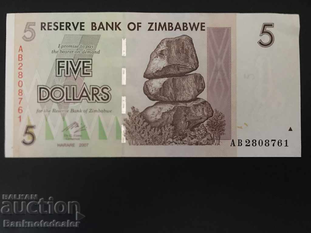 Zimbabwe 5 dolari 2007 Pick 66 Ref 8761 Unc