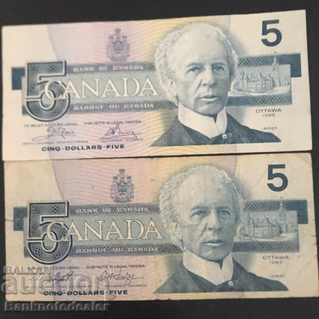 Canada 5 dolari 1986 Pick 95 Ref 1244 și 8762