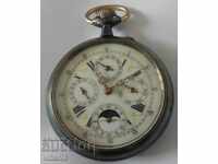 Рядък огромен джобен часовник, троен календар и лунна фаза