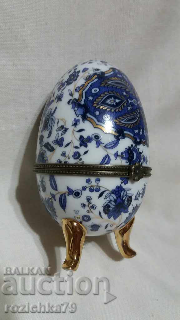 Old porcelain egg jewelry box - Limoges