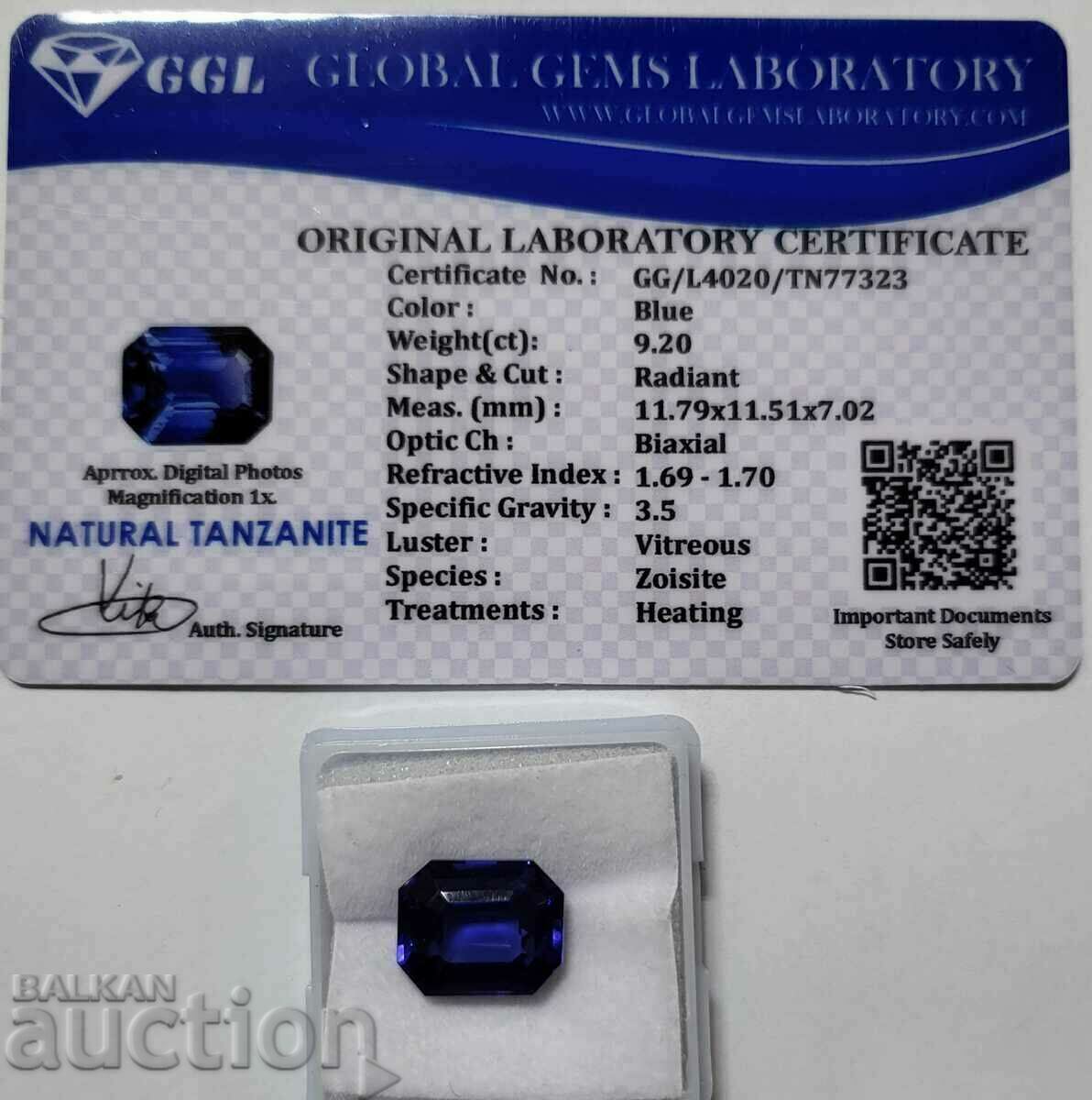 Certified Natural Tanzanite 9.20 ct. with price 128.00 BGN | € 65.45 Certified Natural Tanzanite 9.20 ct. with price 128.00 BGN | € 65.45
