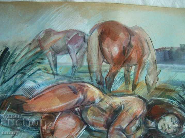 Drawing watercolor pastel, mixed media 1998 signed with price 70.00 BGN | € 35.79
