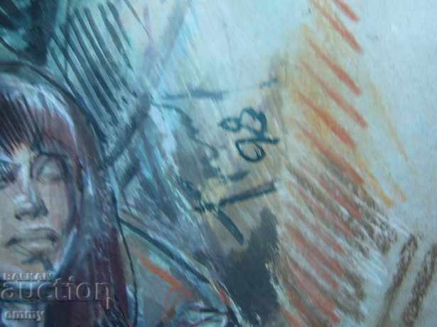 Drawing watercolor pastel, mixed media 1998 signed - 5