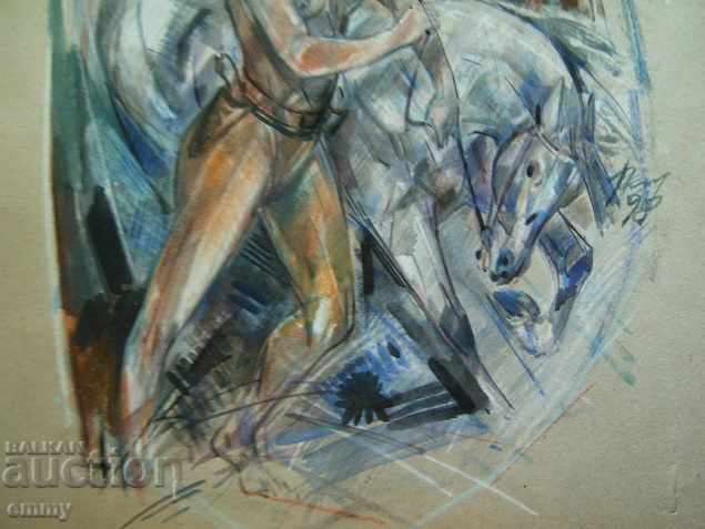 Auction Drawing watercolor pastel, mixed media 1998 signed Auction Drawing watercolor pastel, mixed media 1998 signed