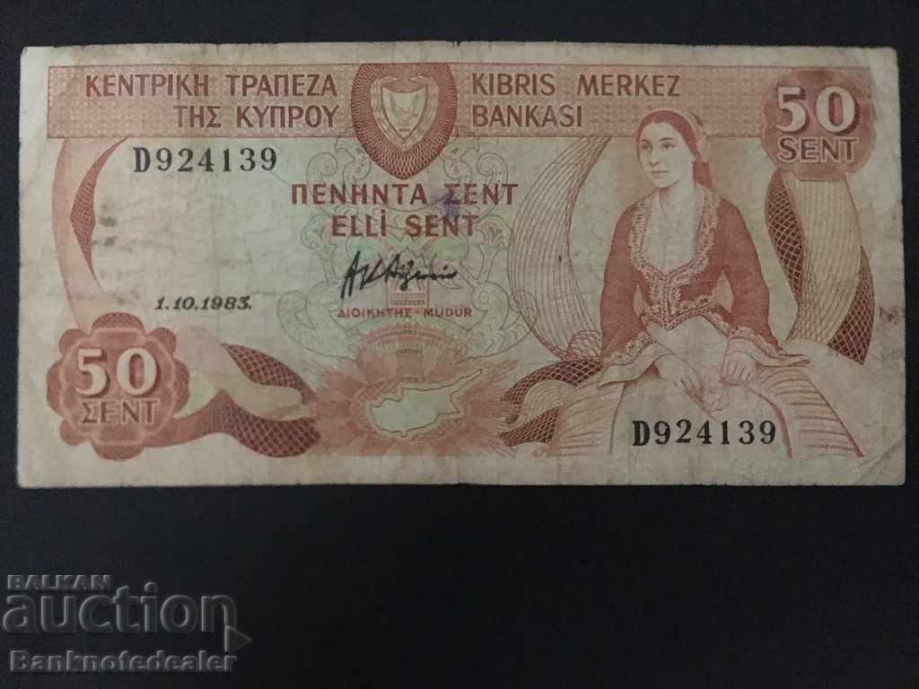 Cyprus 50 cent 1983 Pick 52 Ref 4139