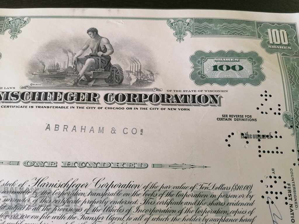 Δημοπρασία Πιστοποιητικό κοινής χρήσης Harnischfeger Corporation | 1966