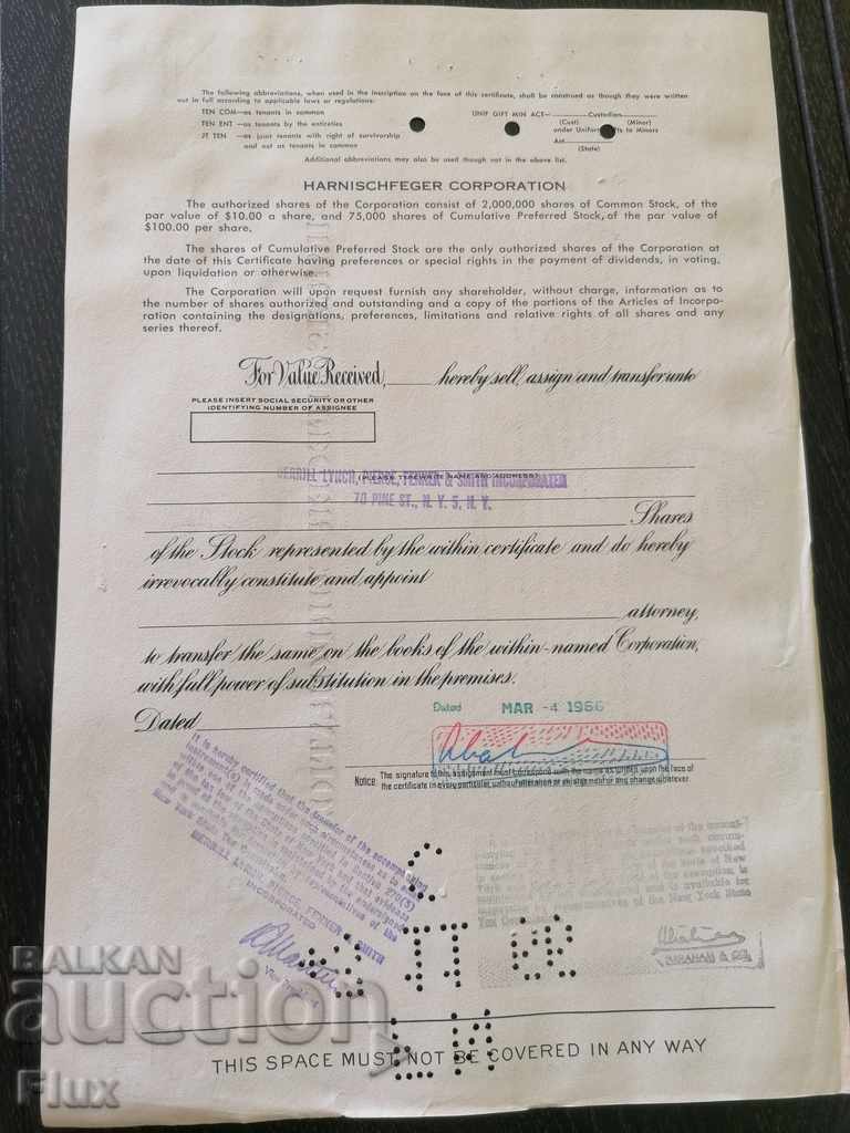 Πιστοποιητικό κοινής χρήσης Harnischfeger Corporation | 1966 - 5