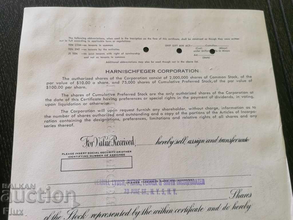 Πιστοποιητικό κοινής χρήσης Harnischfeger Corporation | 1966 - 6