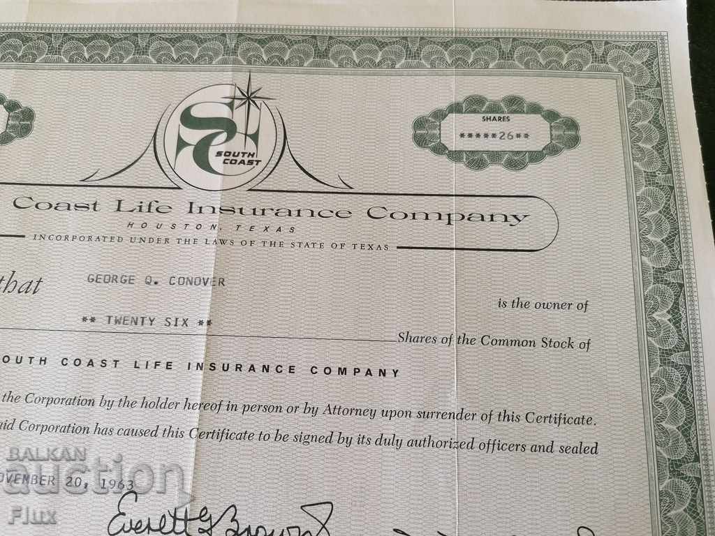 Auction  Share certificate South Coast Life Insurance 1963