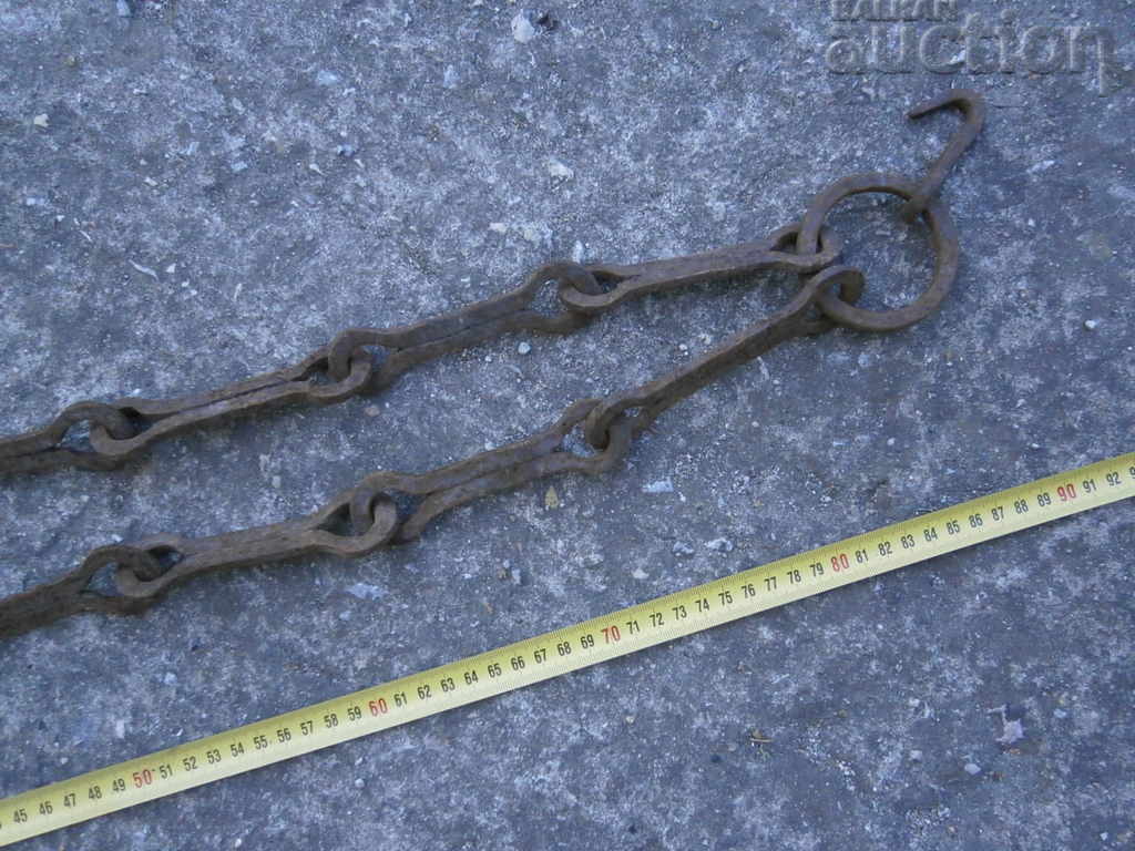 Auction Old forged chain with hook, hearth for hearth chain hook Auction Old forged chain with hook, hearth for hearth chain hook